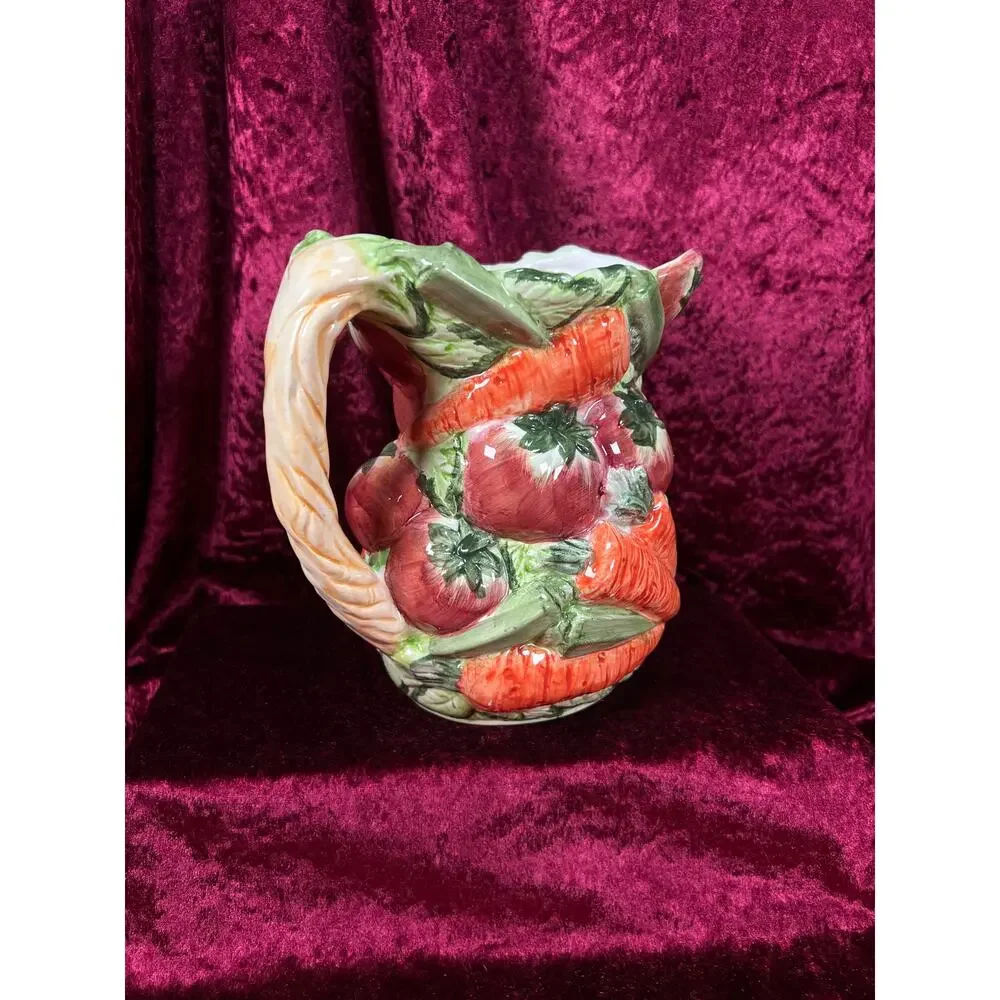 Vintage Ceramic Pitcher - Hand Painted 3D Vegetable Relief - World Bazaar Inc